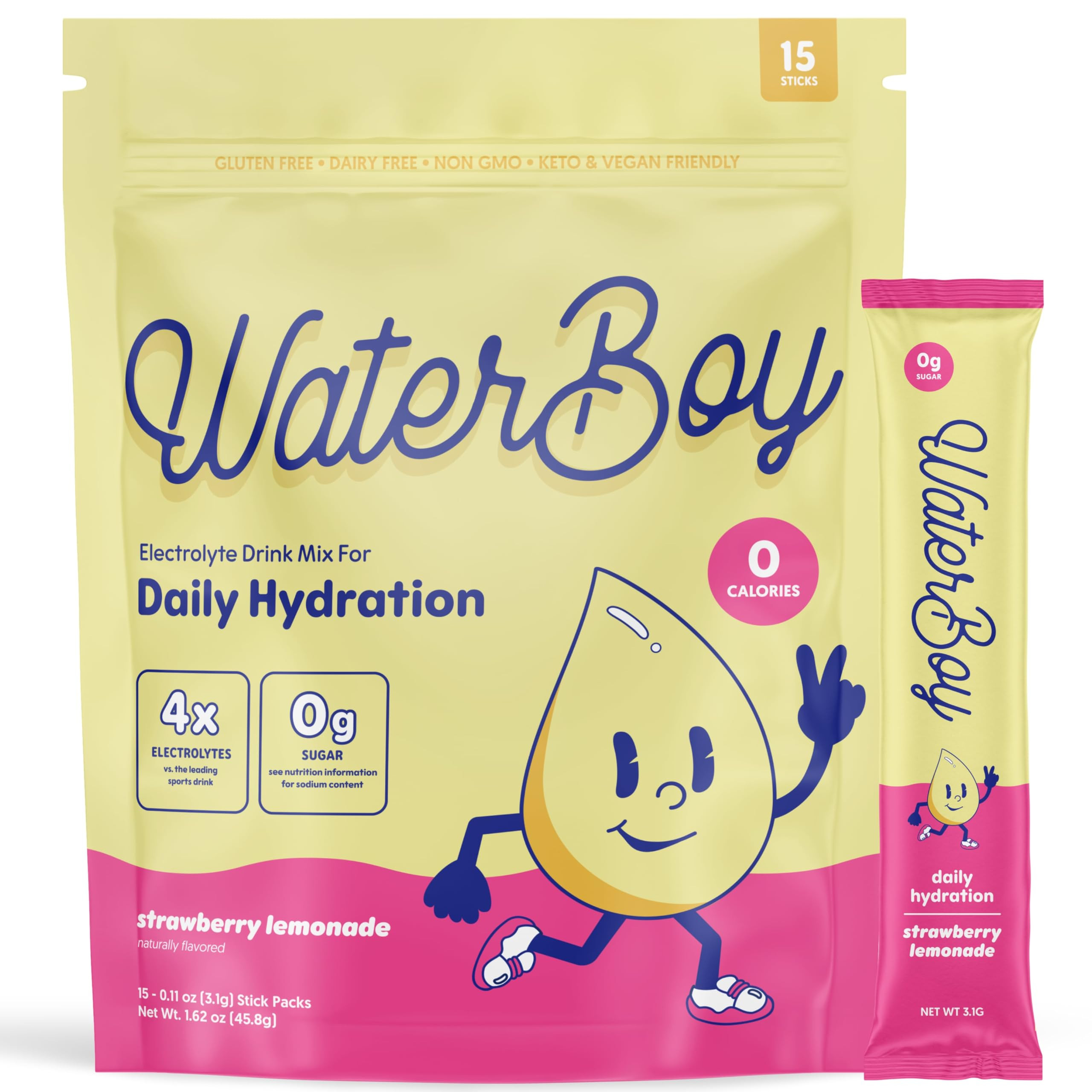 Waterboy Daily Hydration | 1,570mg Electrolyte Powder Packets | No Sugar, All Natural, Gluten Fre... | Amazon (US)