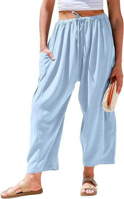 TARSE Womens Linen Wide Leg Pants Casual Palazzo Harem Pants with Pockets | Amazon (US)