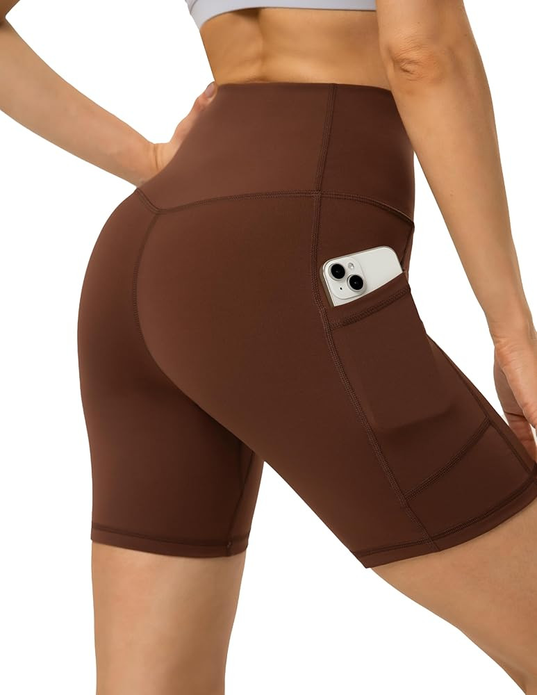 YUNOGA Womens High Waist Biker Shorts with Pockets 6"/8" Yoga Shorts Gym Workout Running Spandex ... | Amazon (US)