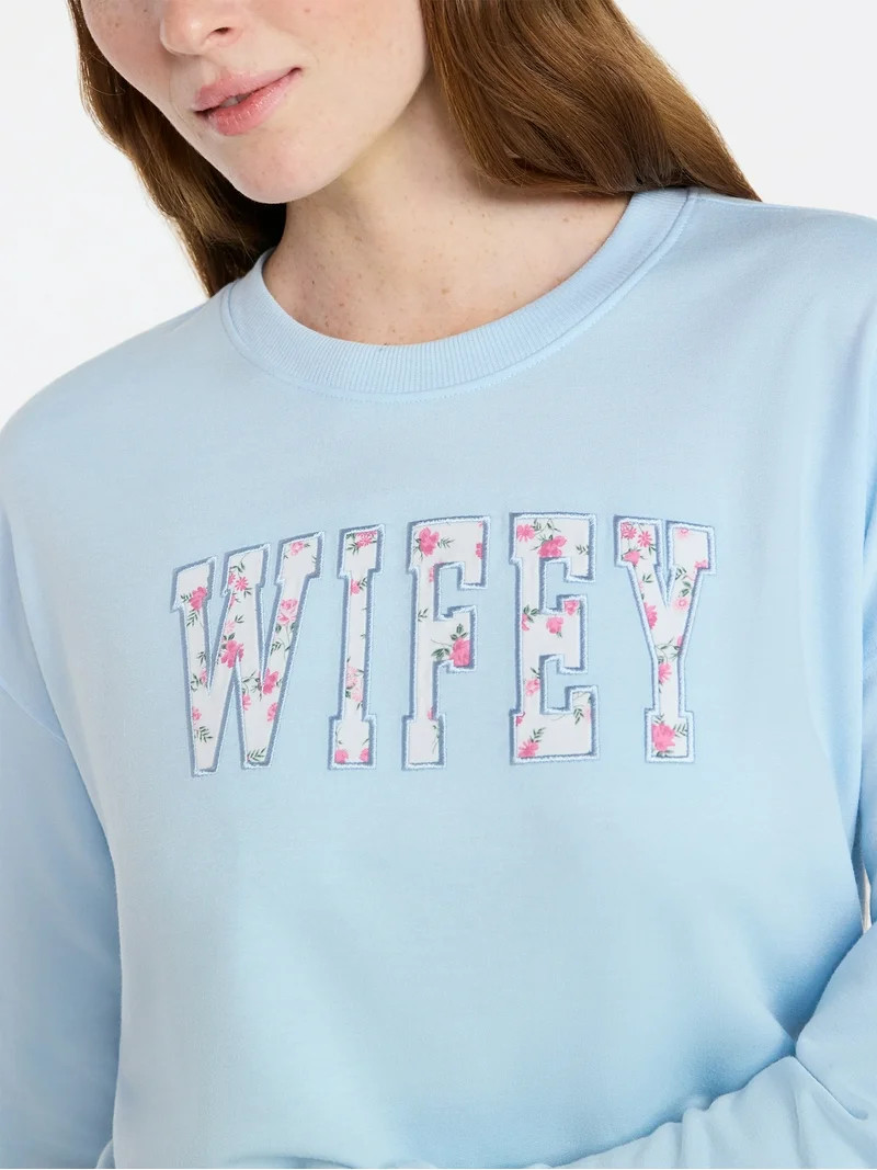 Joyspun Women's Bridal French Terry Knit Long Sleeve Top and Shorts Pajamas Set, Sizes XS-3X | Walmart (US)