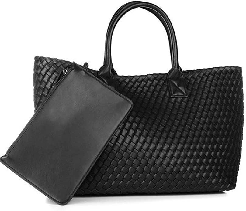 Fashion Woven Vegan Leather Shopper Bag Bucket Bag Travel Handbags and Purses Women Tote Bag Larg... | Amazon (US)