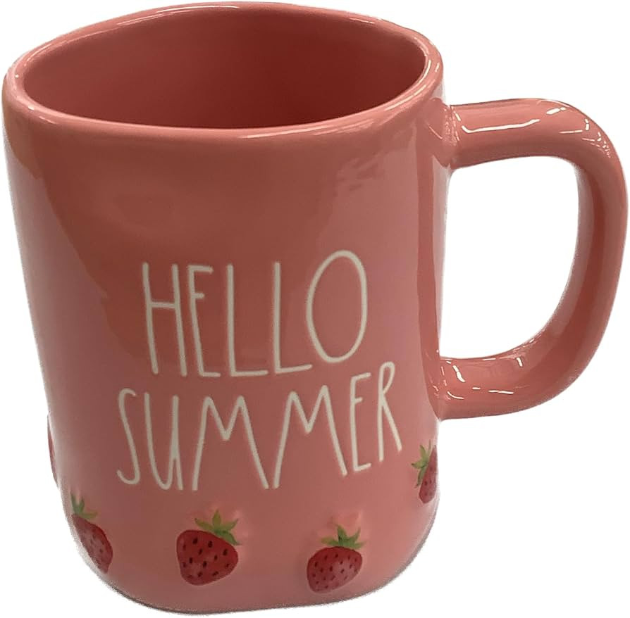 Amazon.com: Rae Dunn Hello Summer Coffee Mug, Pink - Strawberries Around Base, 14 oz : Home & Kit... | Amazon (US)