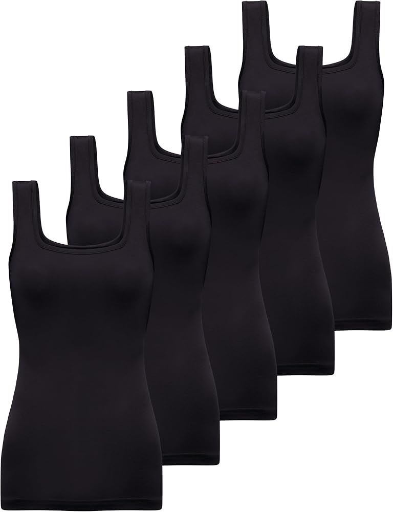 BQTQ 5 Pack Womens Square Neck Tank Tops Sleeveless Ladies Tank Top Undershirts | Amazon (US)