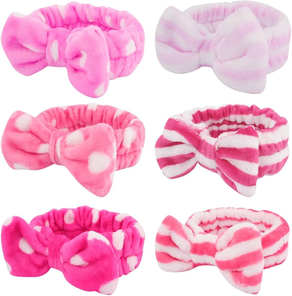 WHAVEL 6 Pack Pink Spa Headband Makeup Soft Skincare Shower Headbands Fluffy Head Wraps Hair Band... | Amazon (US)