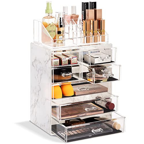 Sorbus Acrylic Makeup Organizer Set, 7-Drawer Vanity & Countertop Cosmetic Storage with Small & Wide Compartments, Marble Print Makeup Storage for Brushes, Jewelry – Holiday Gift for Women & Teens | Amazon (US)