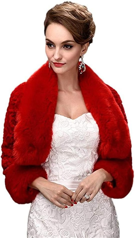 Oncefirst Women's Winter Faux Fur Wedding Jacket for Bride Wrap Shawl Bolero Jacket | Amazon (US)
