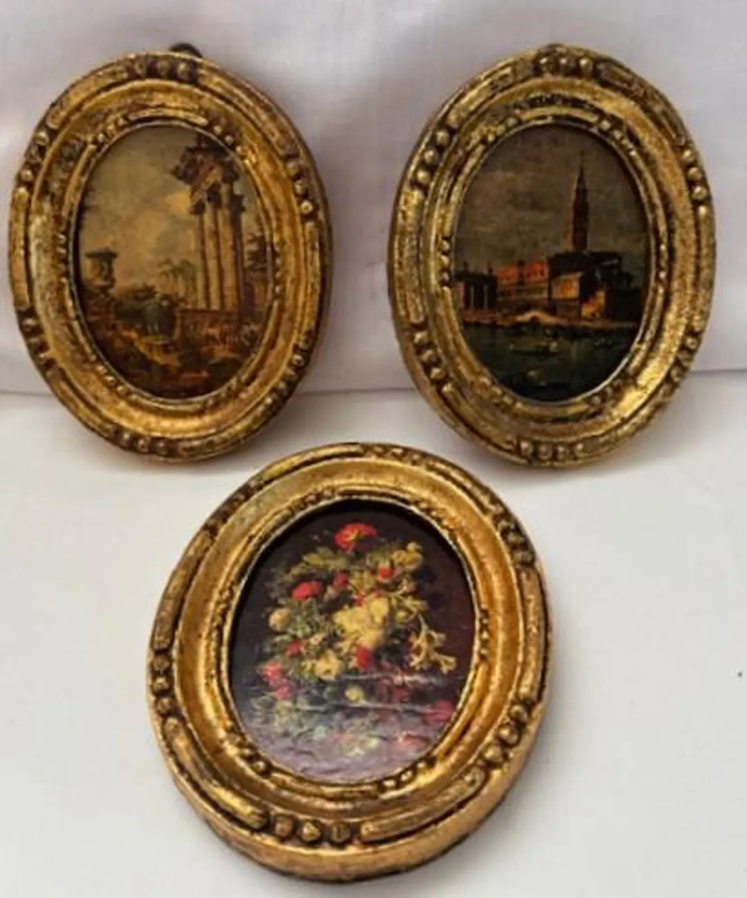Vintage Hand Painted Set of Three Guilt Wall Framed Oval Shape-romans Colum -venice Scene- Floral... | Etsy (US)