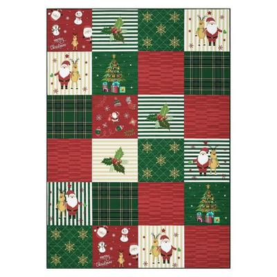 4'x6' Christmas Area Rug, Winter Holiday Decorative Throw Carpet for Bedroom Living Room, Soft Non Slip Patchworked Snowman Nursery Rugs, Green/Red | Target