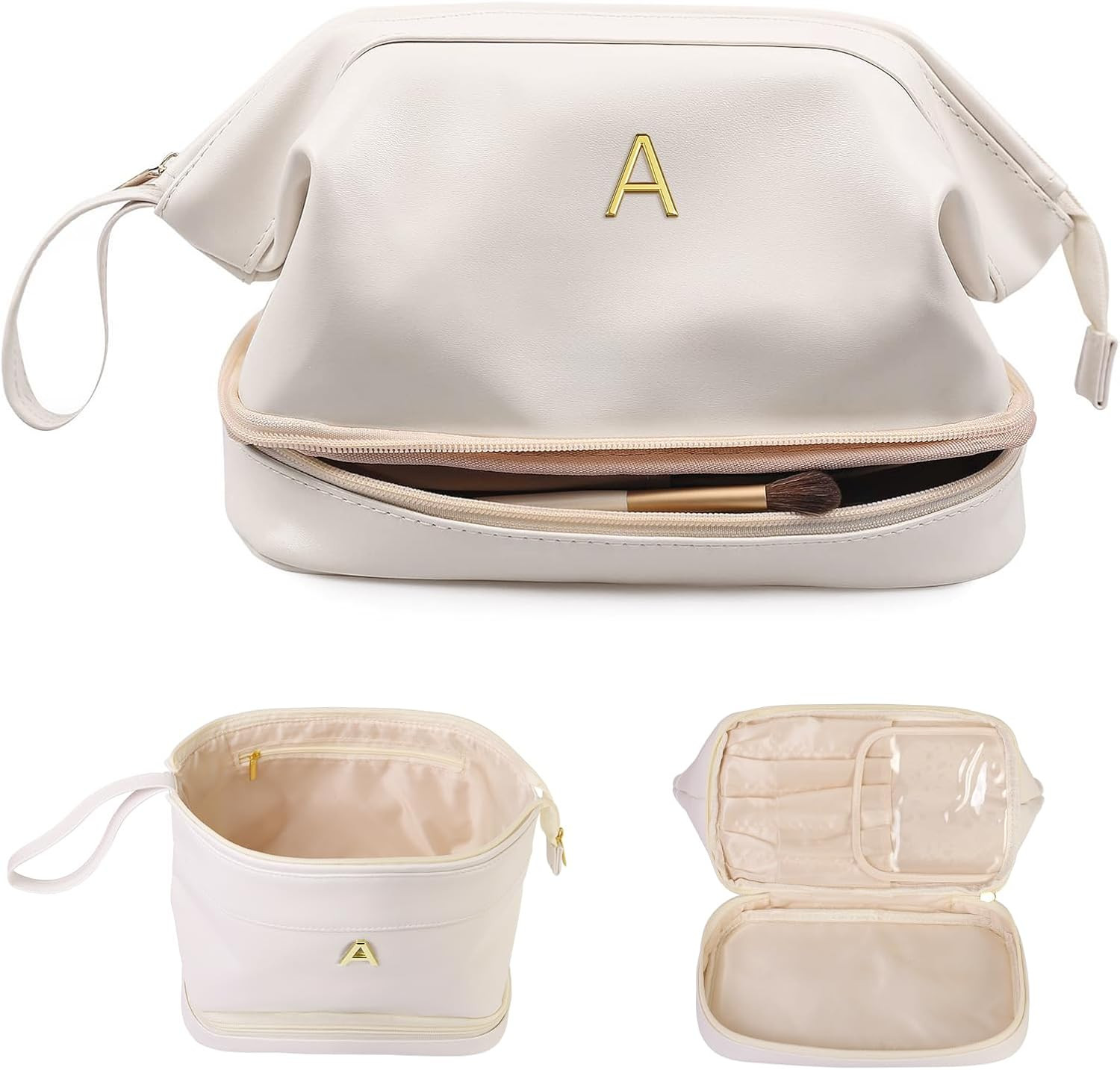 Women Gifts, Bridesmaid Gift, Initial Large Makeup Bag, Travel Essentials, Personalized Double La... | Amazon (US)