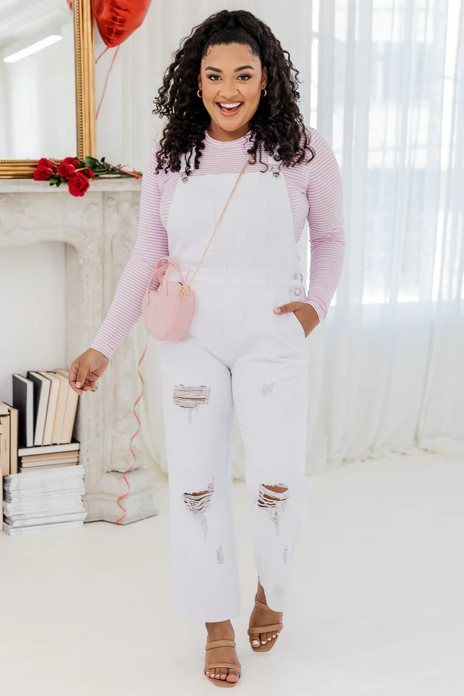 Gwen White Distressed Overalls | Pink Lily