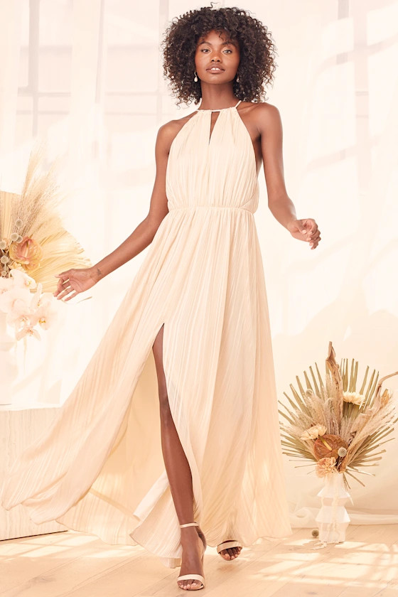 With You By My Side Beige Striped Halter Maxi Dress | Lulus (US)