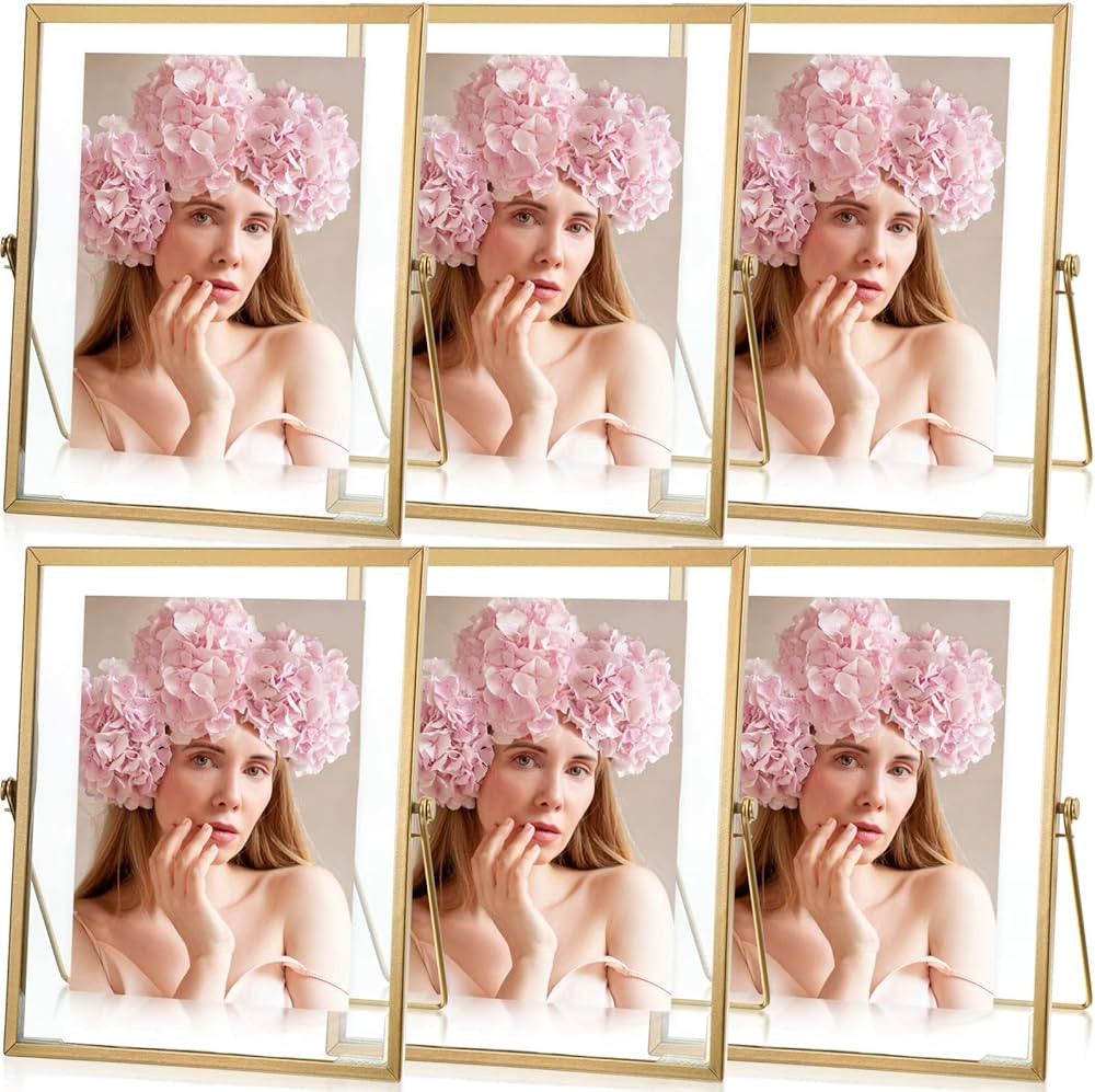 Amazon.com - Hoteam 6 Pieces 5 x 7 Inch Gold Floating Frame Glass Picture Frame Bulk Metal Vintag... | Amazon (US)