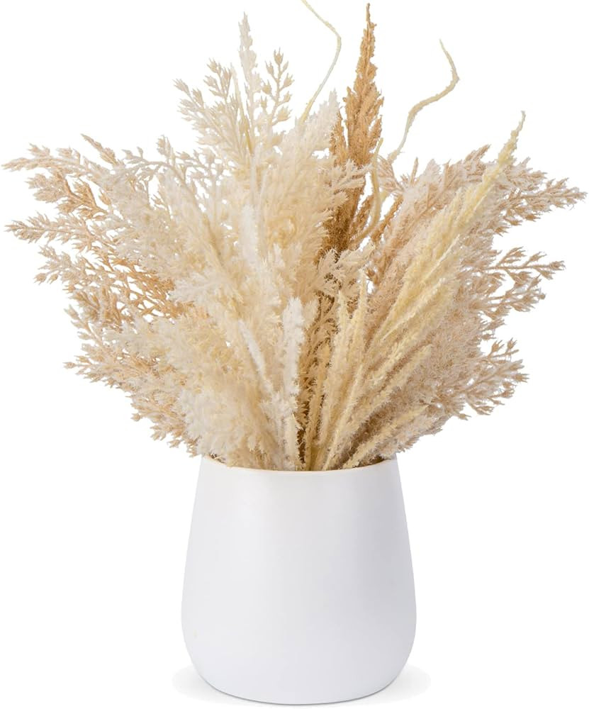 Faux Pampas Grass with Vase, Artificial Pampas Grass Flowers Bouquet Plant Fluffy Boho Home Decor... | Amazon (US)