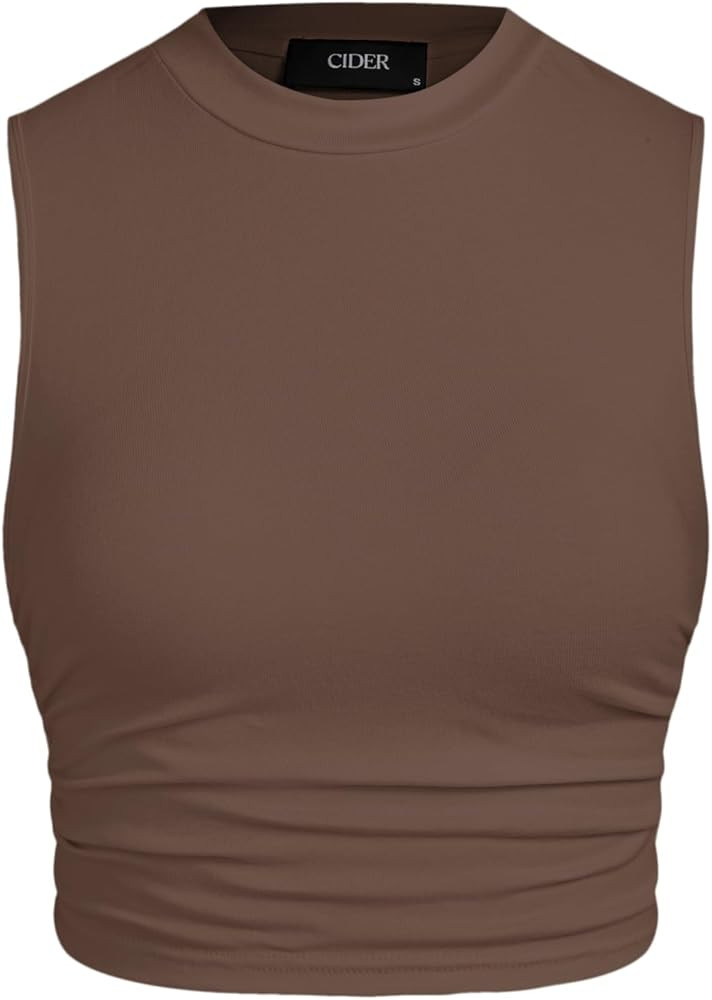 CIDER Womens Summer Tops Crop Tops for Women Womens Tank Tops Mimi Cuttrell Solid Sleeveless Ruch... | Amazon (US)