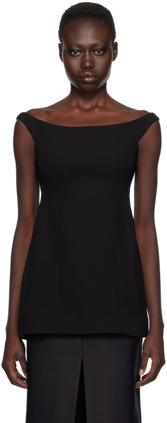 Black Curved Off-Shoulder Top | SSENSE