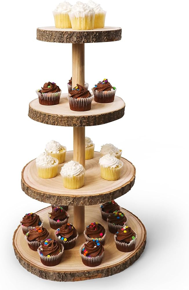 Wooden 4 Tier Rustic Cupcake Stand, Great for Wedding Cake Wood Display Tiered Centerpiece, Desse... | Amazon (US)