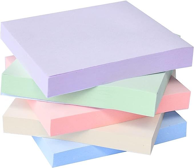 Navrex Sticky Notes 5 Pads 3x3 Self-Stick Pastel Notes, 5 Cute Colors for Home, Office, Notebook... | Amazon (US)