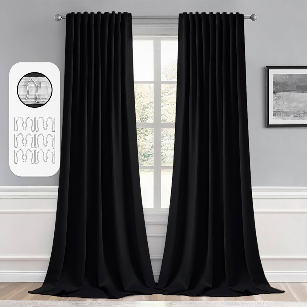 MIULEE Back Tab Blackout Curtains 108 Inch Long 2 Panels Set for Living Room Bedroom Privacy, Bla... | Amazon (US)