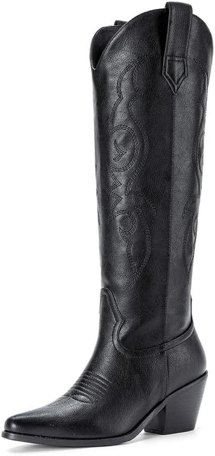 Platikly Cowboy Boots for Women - Embroidered Western Cowgirl Boot, Knee High Wide Calf Tall Boot... | Amazon (US)