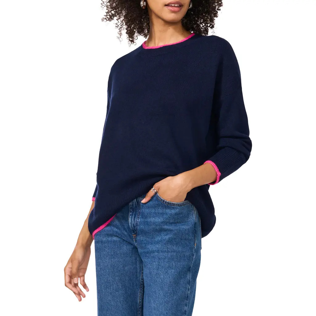 Vince Camuto Tipped Crewneck Sweater in Classic Navy at Nordstrom Rack, Size Large | Nordstrom Rack