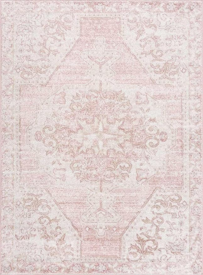 Blush & Light Pink Collection Snead Bohemian Oriental Medallion Area Rug - Traditional Floral Car... | Amazon (US)