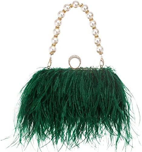 Women Real Natural Ostrich Feather Evening Bags Purses Clutch Vintage Banquet Handbag | Amazon (US)