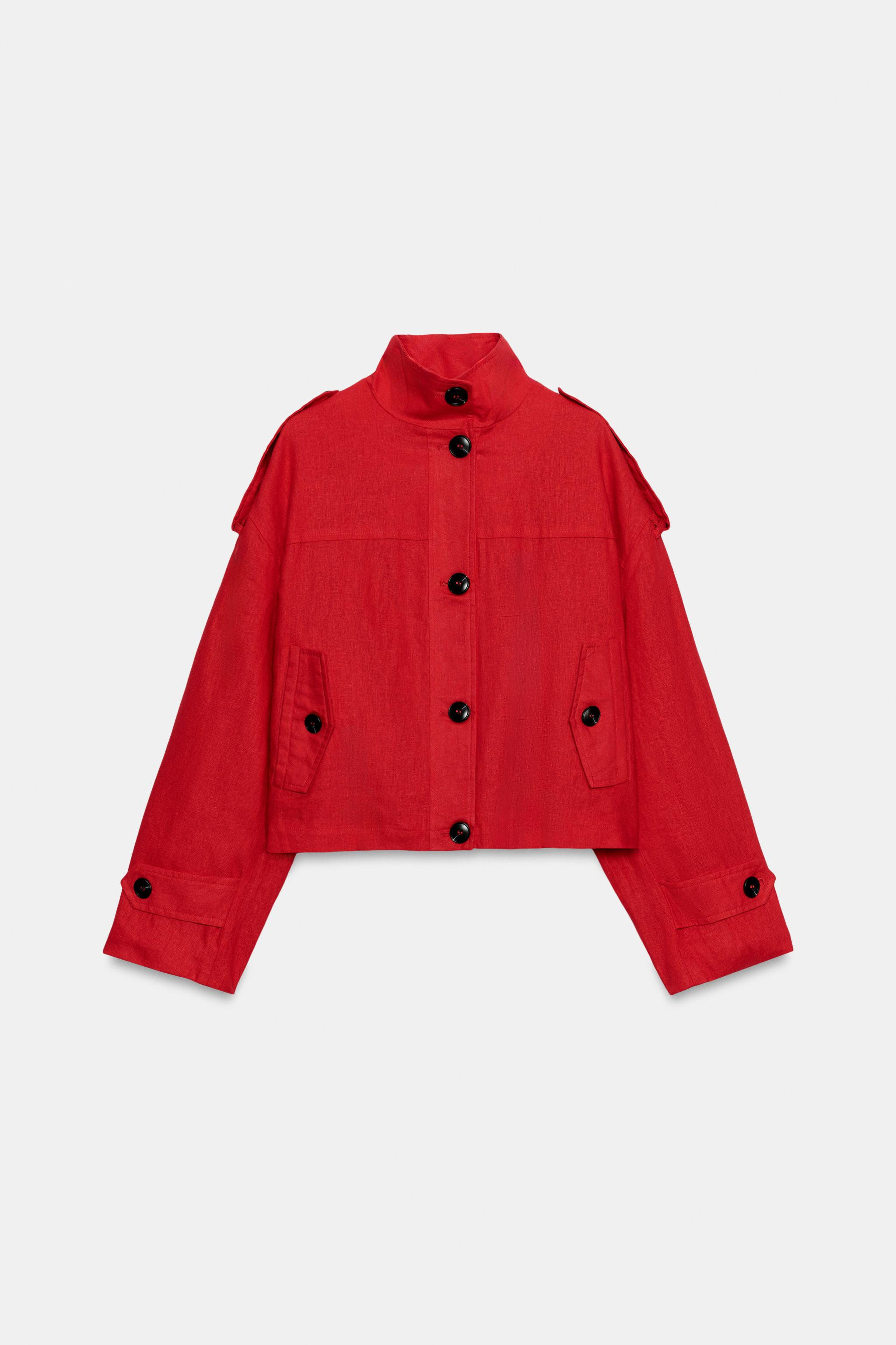 HIGH COLLAR LINEN JACKET | Zara US