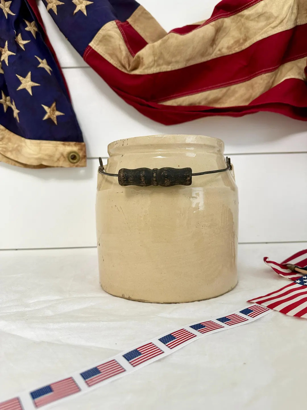 Antique Stoneware Cream Crock: Farmhouse Pottery With Wire Bail Handle - Etsy | Etsy (US)