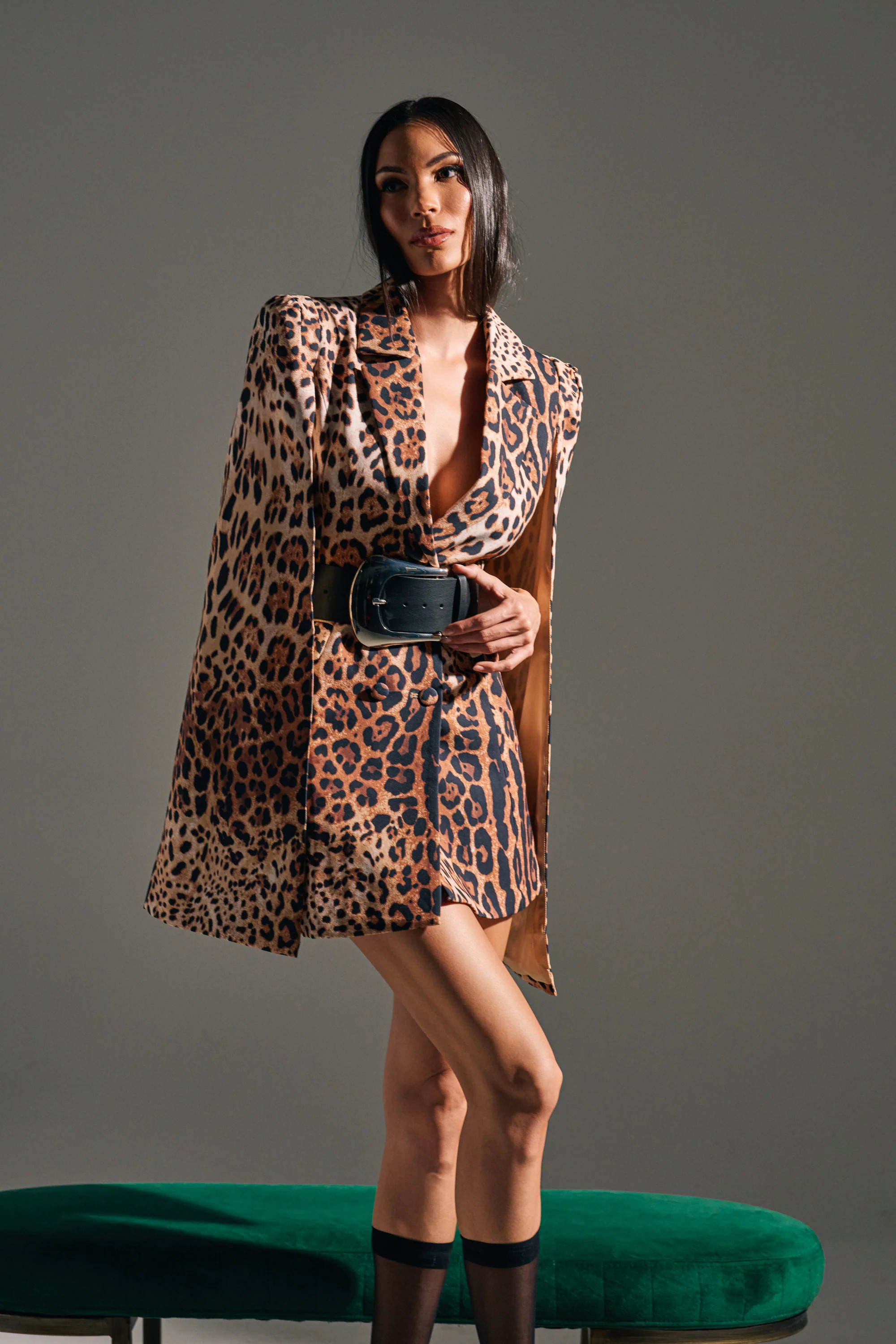 AKIRA Aminah Leopard Print Blazer Dress | Size Large | AKIRA