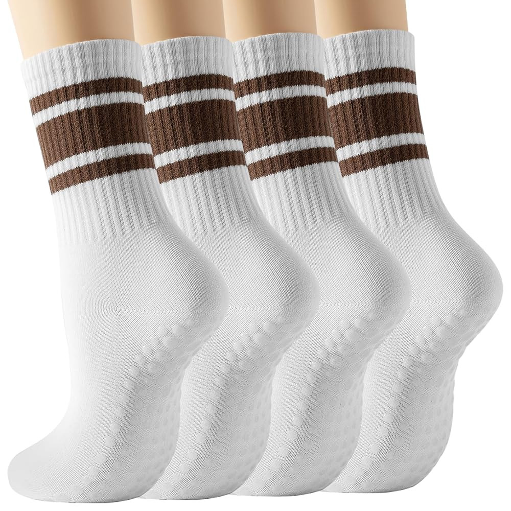 BISOUSOX Pilates Socks with Grips for Women, Grippy Socks Woman Yoga Barre Crew Ankle Sticky Ball... | Amazon (US)