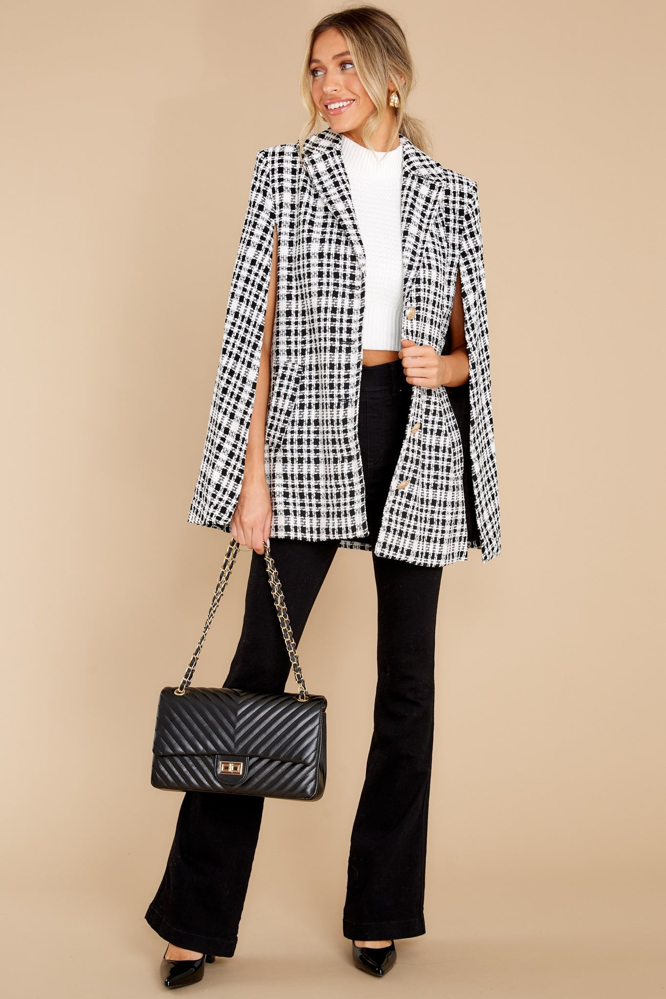 Rule The Day Black Tweed Cape Blazer | Red Dress 