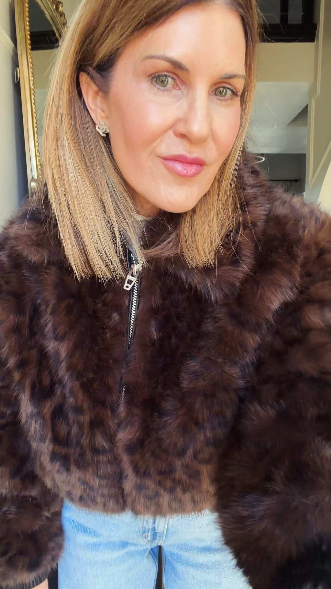 Wearing a medium in this gorgeous faux fur leopard coat 