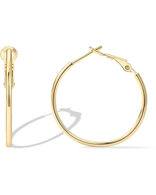 PAVOI 14K Gold Plated Sterling Silver Post Hoops | Large Hoops Earring | Lightwight Gold Hoop Ear... | Amazon (US)