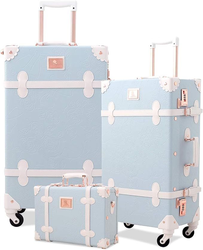 Unitravel Retro Suitcase Set PU Leather Spinner Trunk Luggage with Handbag for Women (Embossed Bl... | Amazon (US)