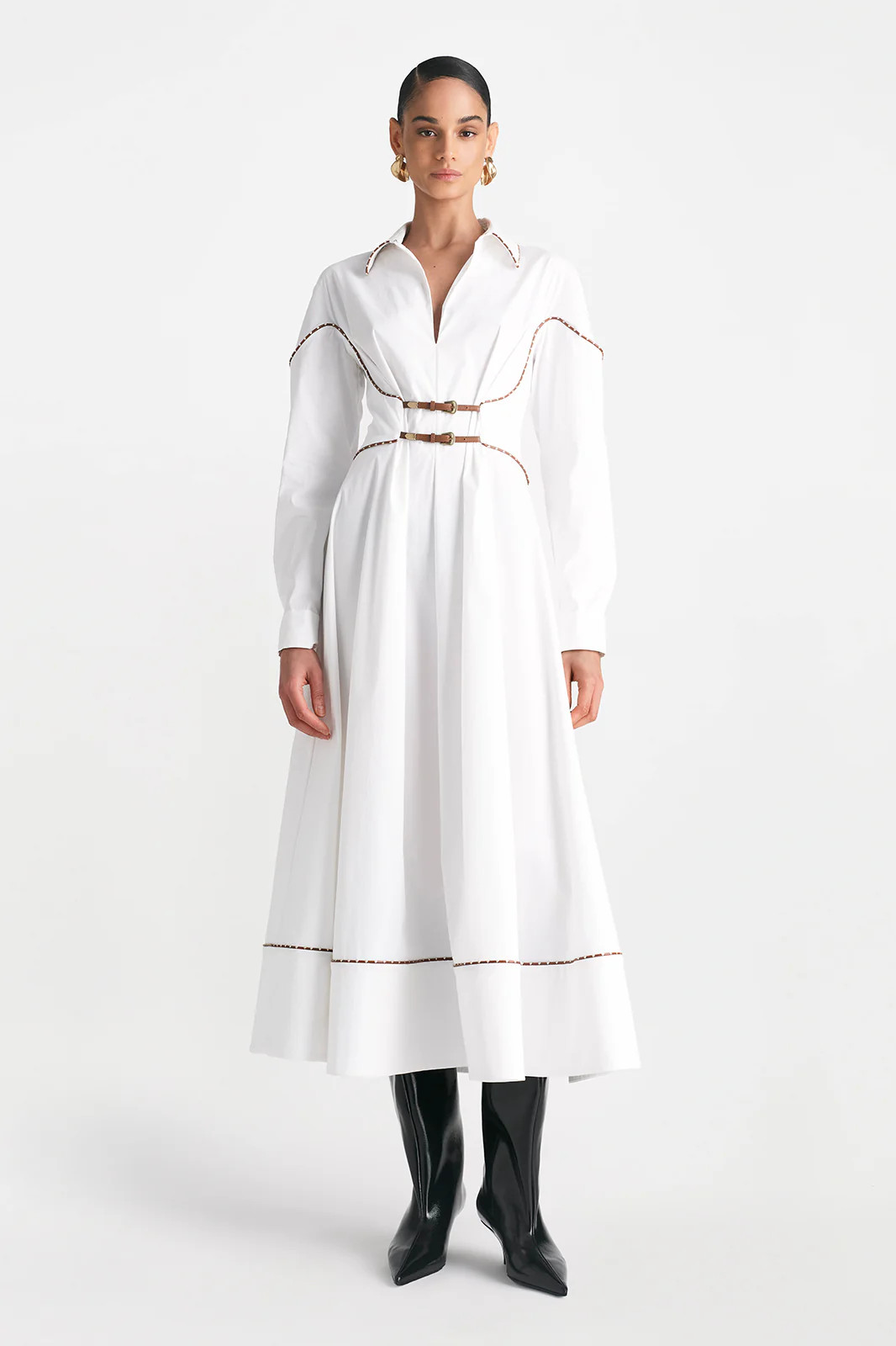 Cotton Poplin Leather Trim Shirt Dress | Lela Rose