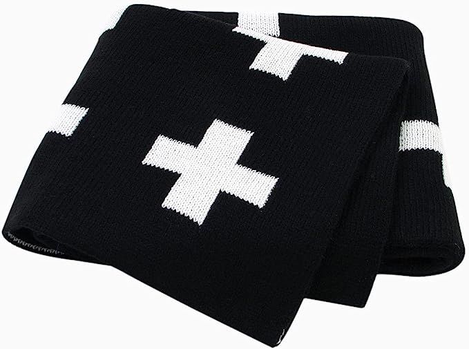 mimixong Baby Blankets Knitted Toddler Blankets Black and White with Cross Swiss Pattern for Boy ... | Amazon (US)