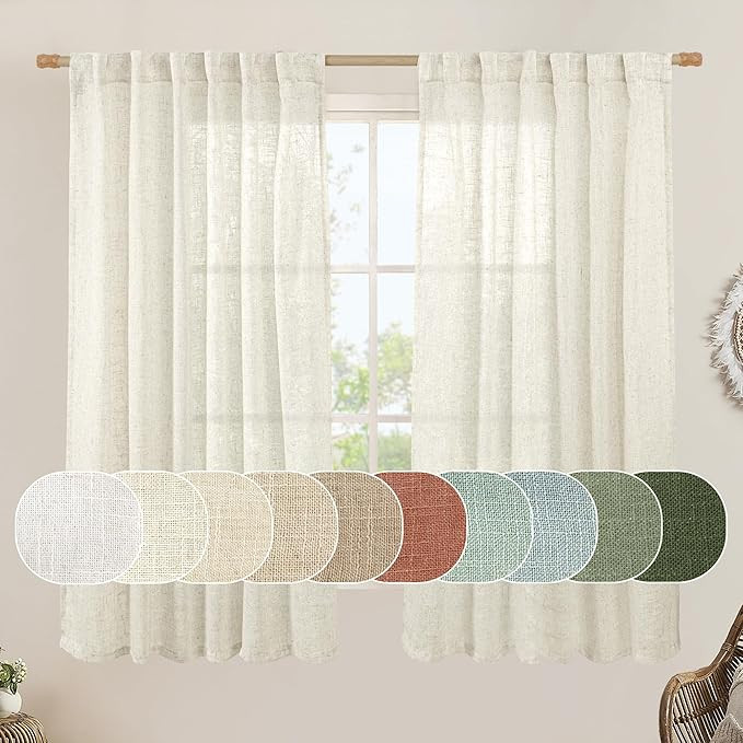 LAMIT Semi Sheer Linen Window Curtains 63 Inch Length, Light Filtering Neutral Curtain Panels Far... | Amazon (US)