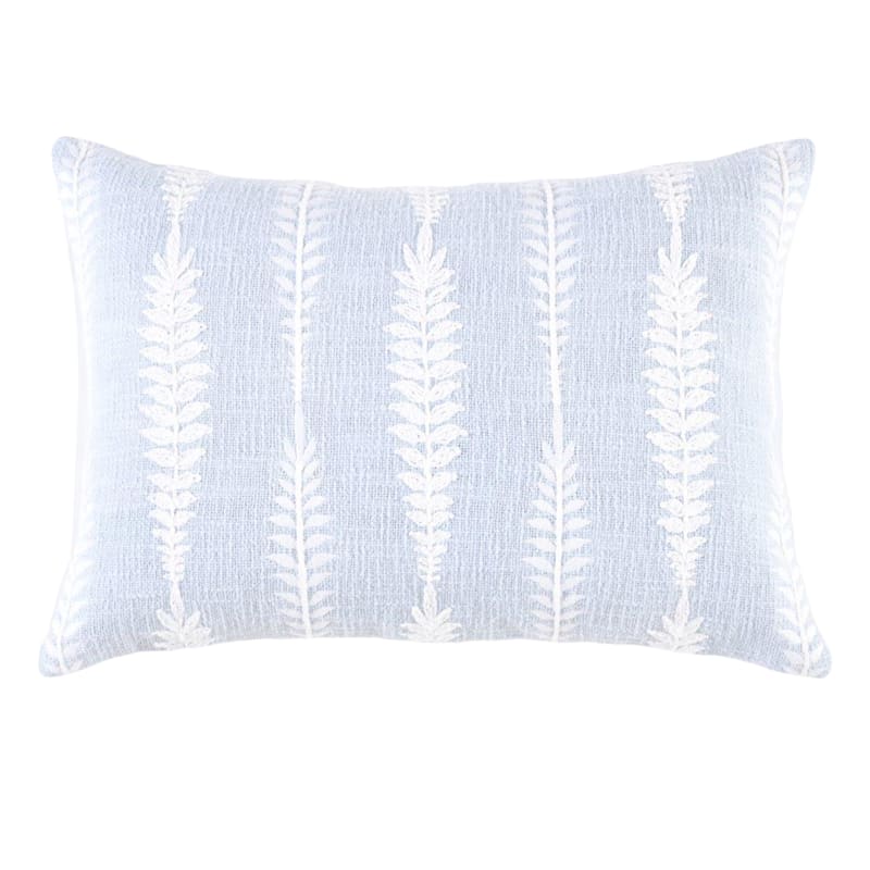 Blue Embroidered Fern Throw Pillow, 14x20 | At Home