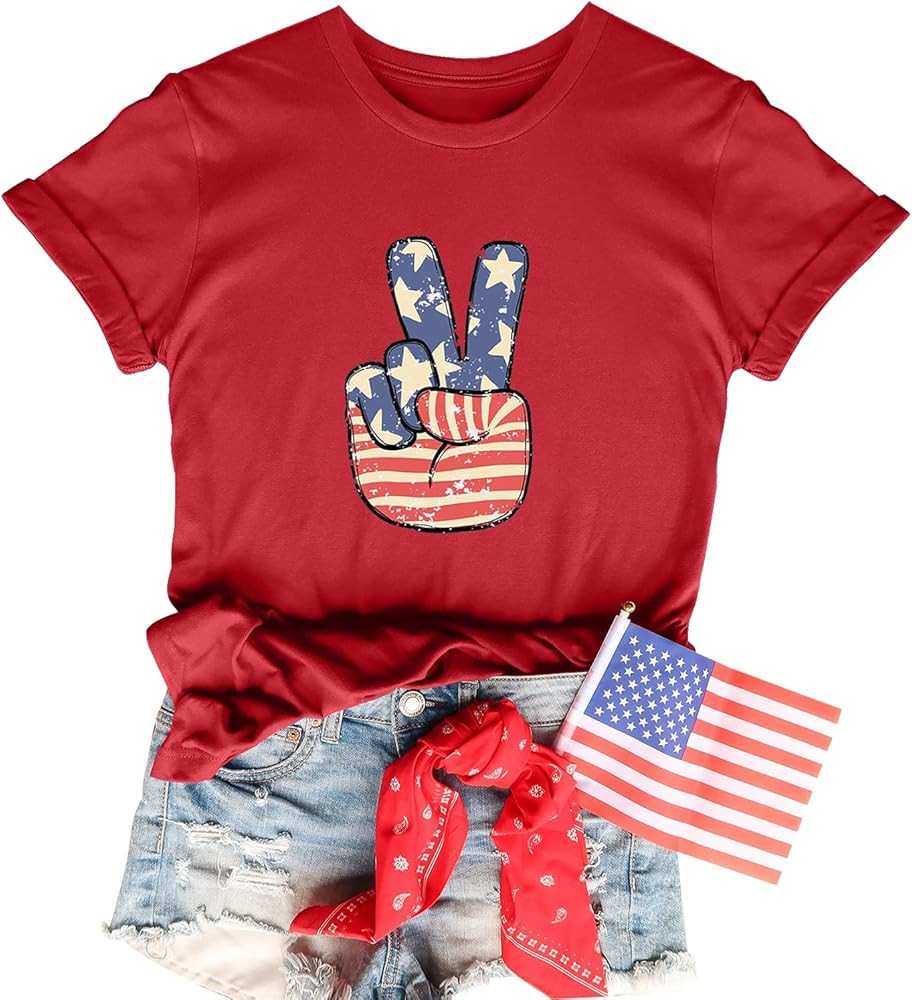 American Flag Women T-Shirt 4th of July Shirt USA Stars Stripes Graphic Short Sleeve Shirt Tops | Amazon (US)