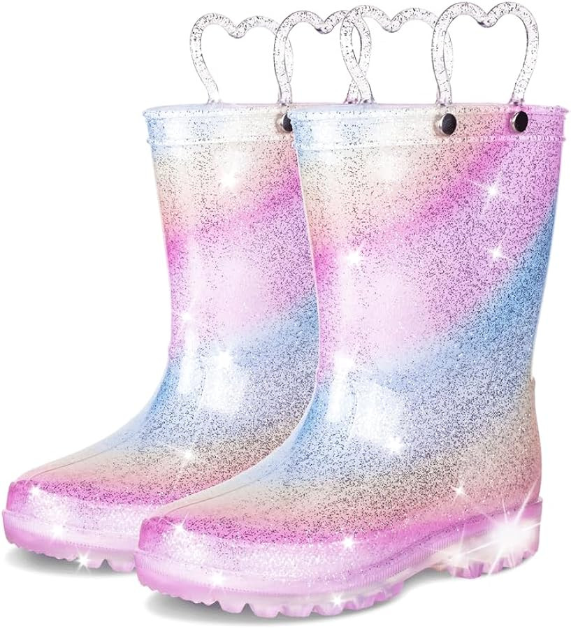 GAWBAW Toddler Rain Boots Kids With Glitter Light up Rain Boots With Easy-on Handles Waterproof F... | Amazon (US)