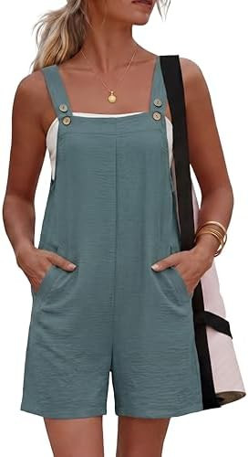 Lepunuo Rompers for Women Summer Boho Loose Fit Sleeveless Short Jumpsuits Overalls Vacation Outf... | Amazon (US)