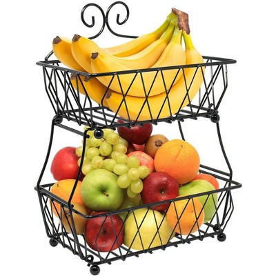 2-Tier Fruit Bread Basket Display Stand, Counter Storage for Kitchen, Bathroom, Rectangular Antique Metal | Target