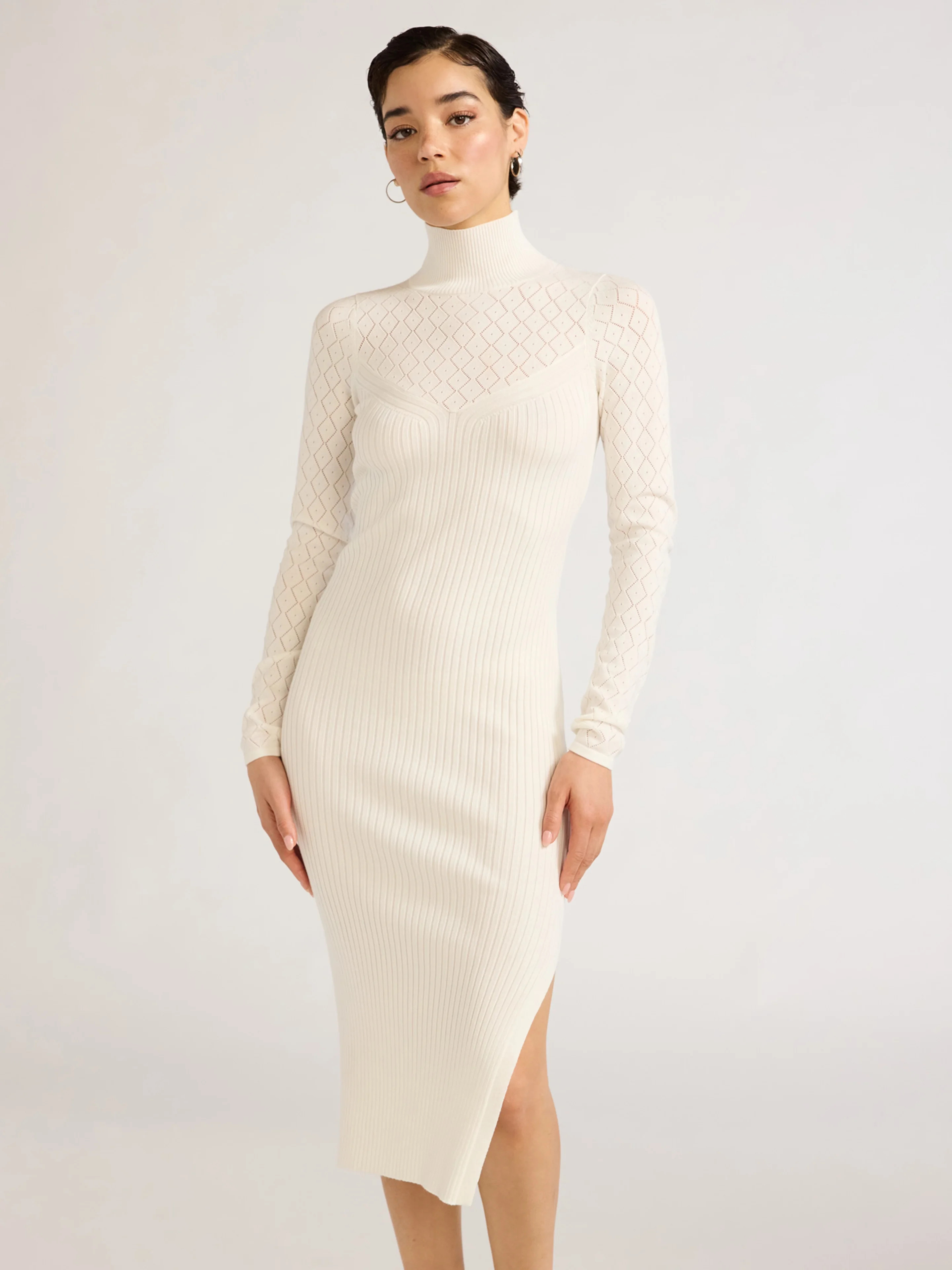 Sofia Jeans Women's Pointelle Rib Dress with Mock Neck, Below Knee Length, Sizes XS-XXL | Walmart (US)