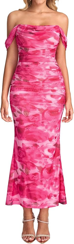 KUTUMAI Women Off Shoulder Maxi Long Corset Formal Wedding Guest Dress | Amazon (US)