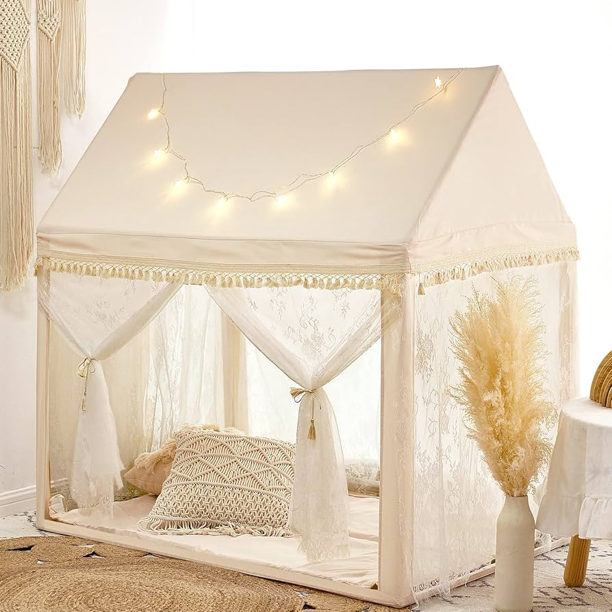 Kids Play Tent Large Playhouse with Mat/Star Light/Star Garland/Tassel Macrame Boho Style Indoor&... | Amazon (US)