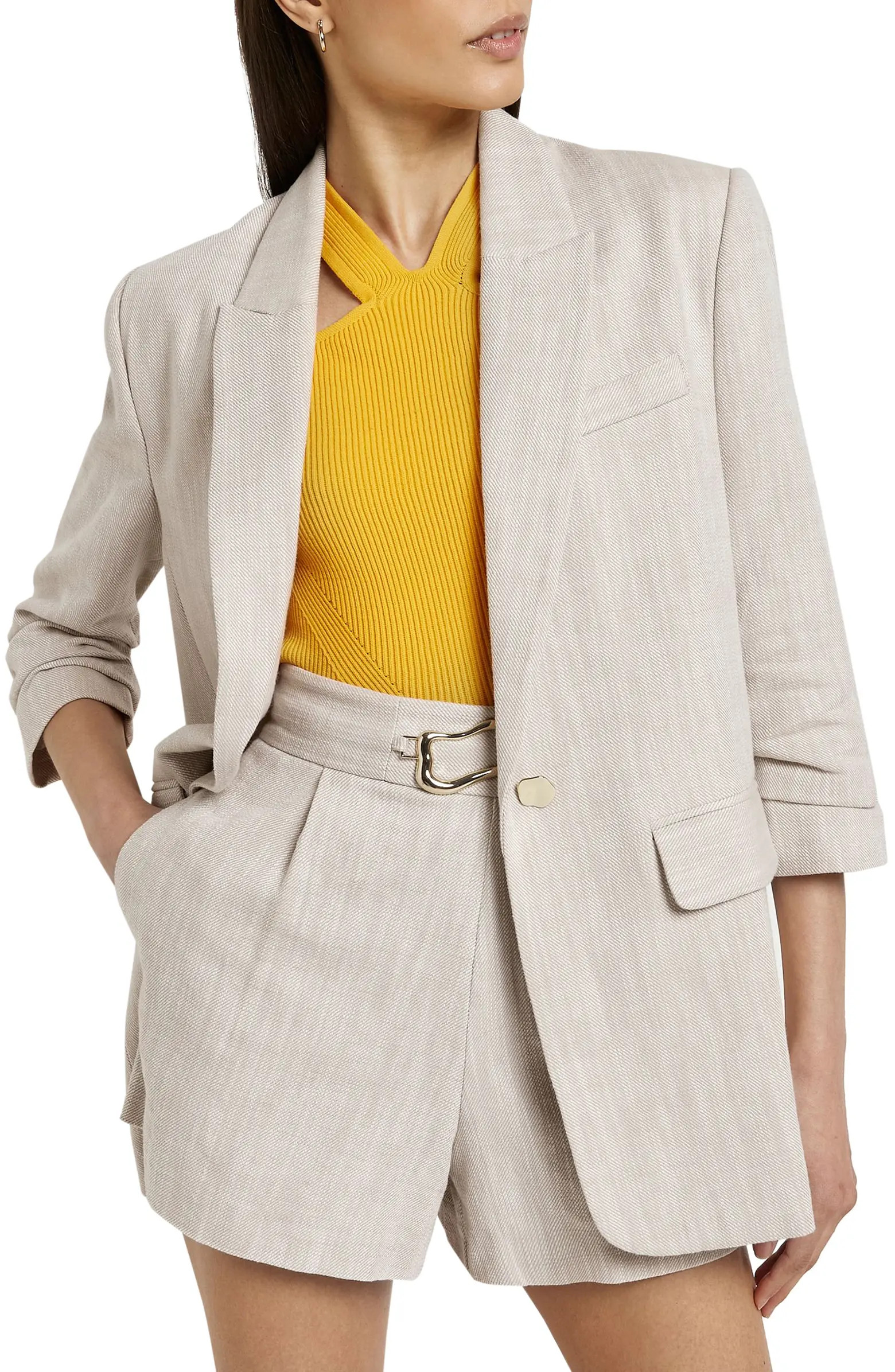 River Island Natural Ruched Blazer | Nordstrom | Nordstrom