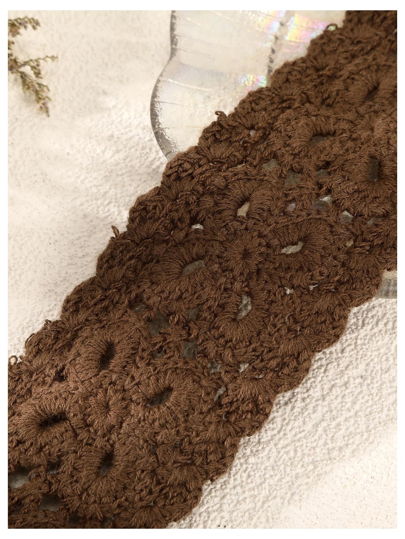 OYOANGLE Women's Boho Crochet Knit Hair Band Vintage Head Wrap Hair Bandanas Head Kerchief Brown ... | Amazon (US)