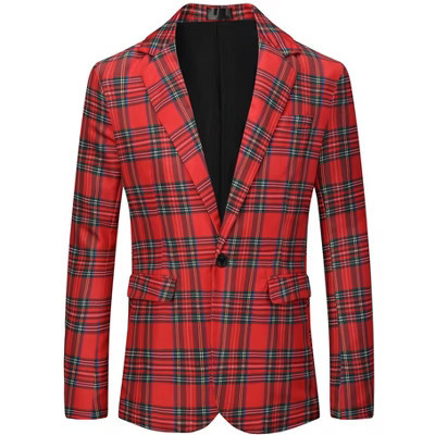 Lars Amadeus Men's Notch Lapel Contrasting Color Checked Pattern Sports Blazer Red Medium | Target