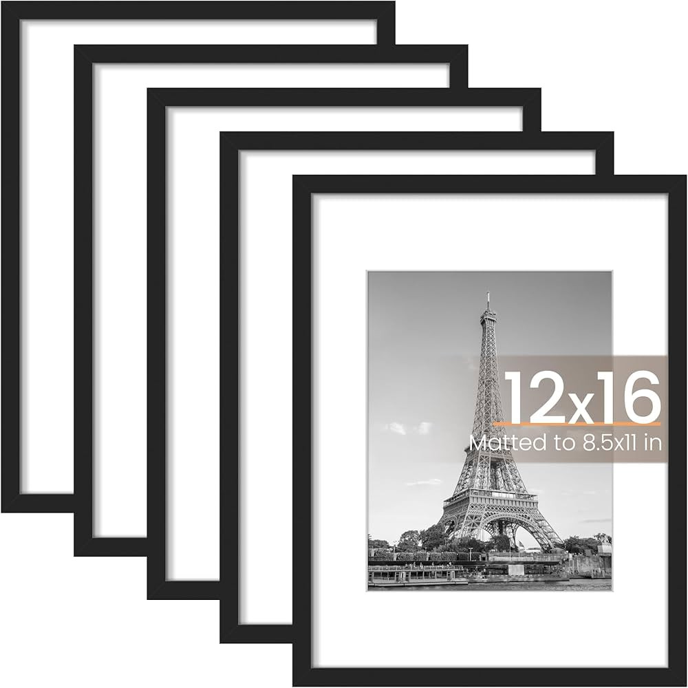upsimples 12x16 Picture Frame Set of 5, Display Pictures 8.5x11 with Mat or 12x16 Without Mat, Wa... | Amazon (US)