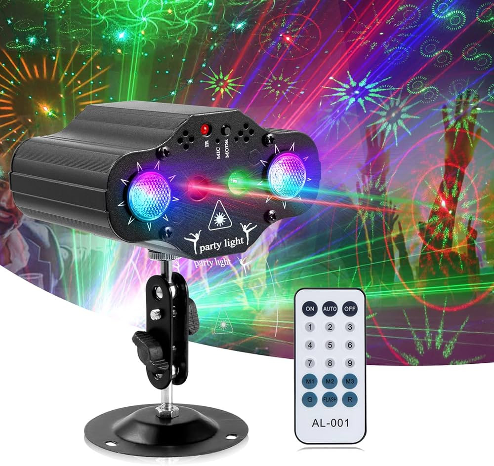 Party Lights DJ Disco Lights,Stage Laser Light Projector 2 RGB LED Multiple Patterns Sound Activa... | Amazon (US)